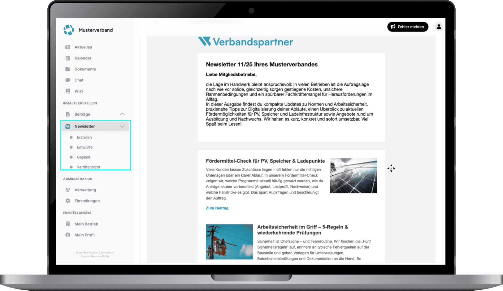 Newsletter-Erstellung in der Verbandspartner-Plattform